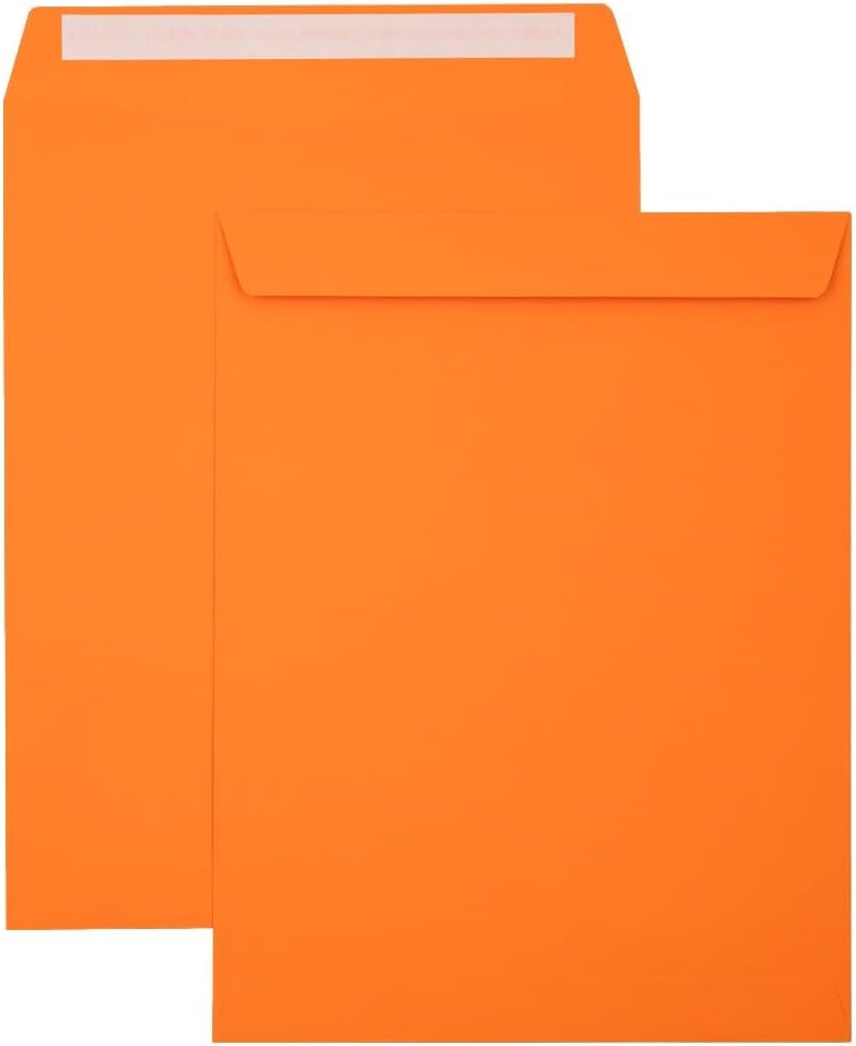 LUX Open-End 10in x 13in Envelopes, Peel & Press Closure, Mandarin Orange, Pack Of 50