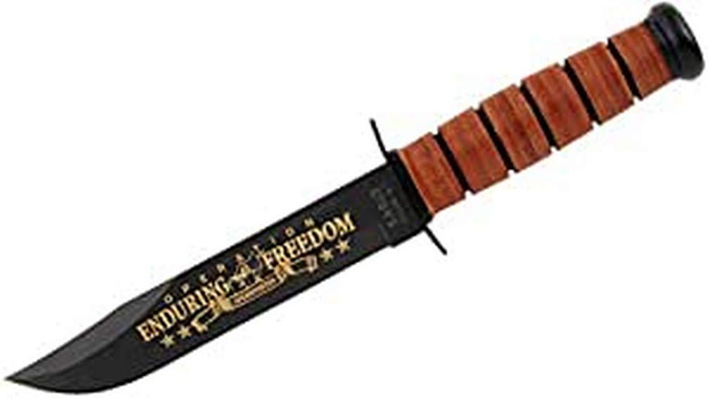 KA-BAR 9169 USMC Operation Enduring Freedom Commemorative Knife – 7" 1095 Cro-Van Steel Blade, Leather Handle & Sheath