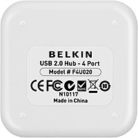 Belkin 4-Port Powered Desktop USB Hub with Support for USB-A, USB 2.0, and USB 1.1, Black and White