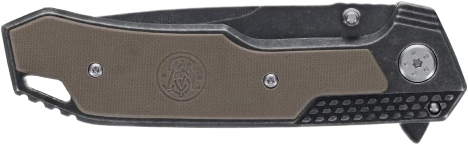 Smith & Wesson SW609 8.3in High Carbon S.S. Folding Knife with 3.6in Drop Point Blade and Stonewashed G-10 Handle