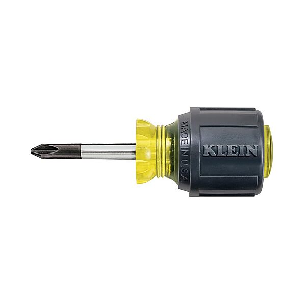 Klein Tools Stubby Screwdriver with Cushion-Grip Handle and 1-1/2-Inch Round Shank