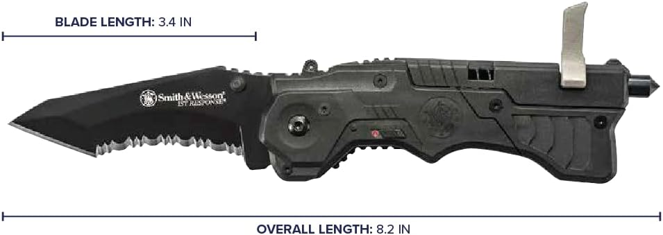 Smith & Wesson 1st Response SW911B 8.2in High Carbon S.S. Assisted Opening Knife with 3.4in Serrated Tanto Blade and Nylon