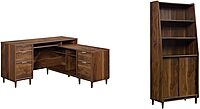 Sauder 59" L-Desk and Bookcase Bundle, Clifford Place Collection, Grand Walnut Finish L-Desk + 3 Tier Bookcase