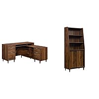Sauder 59" L-Desk and Bookcase Bundle, Clifford Place Collection, Grand Walnut Finish L-Desk + 3 Tier Bookcase