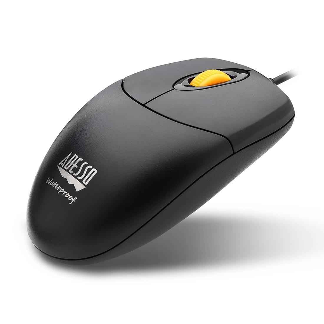Adesso iMouse W3 USB Waterproof Optical Mouse With Magnetic Scroll Wheel, Black/Yellow