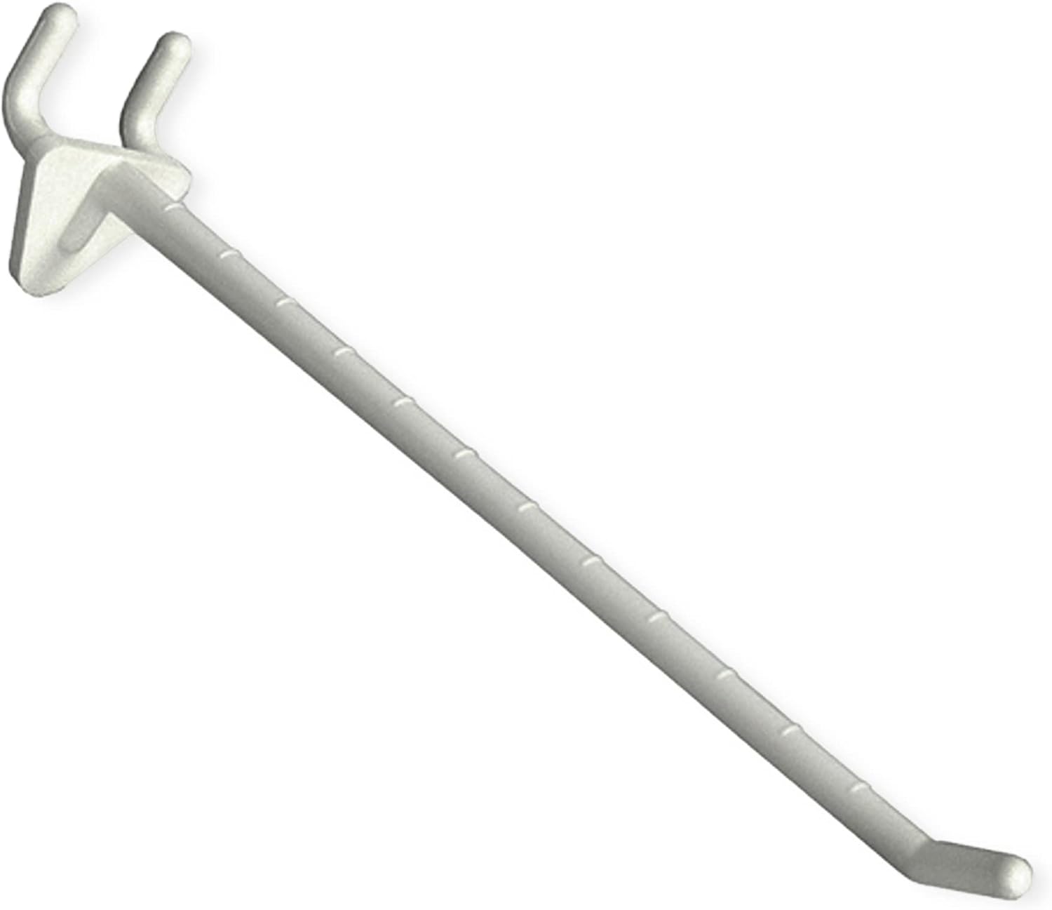 Azar Displays Glass-Filled Nylon Hooks For Pegboards, 8in, White, Pack Of 50 Hooks