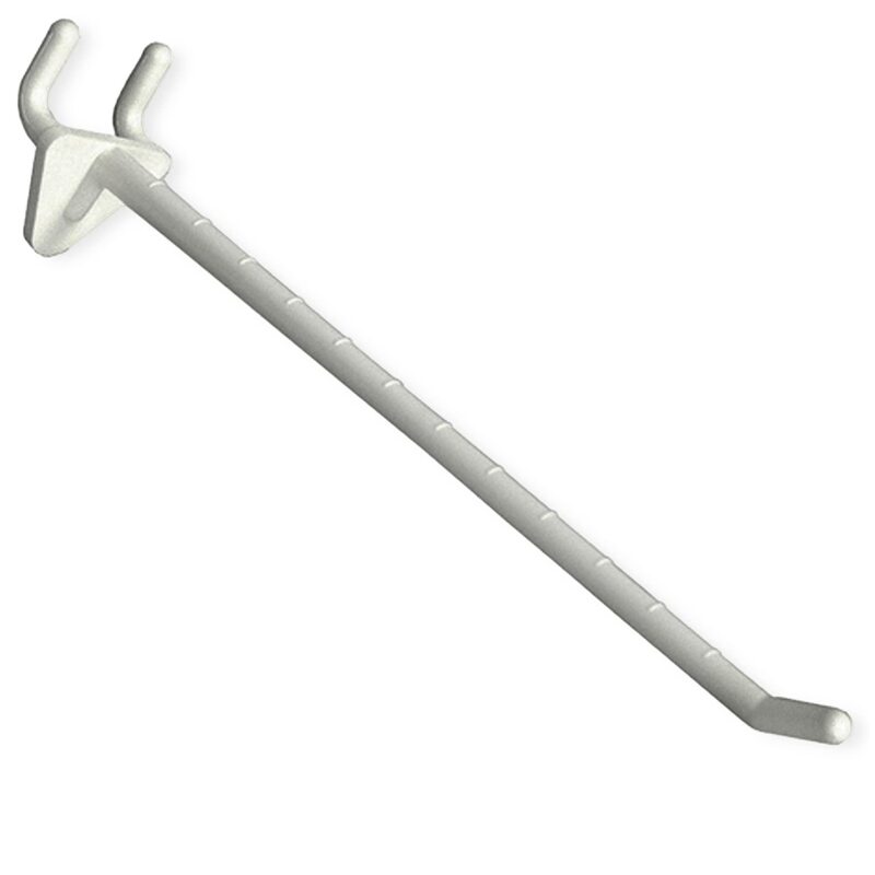 Azar Displays Glass-Filled Nylon Hooks For Pegboards, 8in, White, Pack Of 50 Hooks