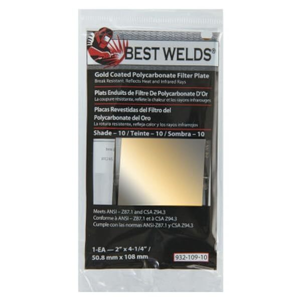 BEST WELDS 901-932-109-10 - 2" Gold Coated Filter Plate, Gold/10, 2" x 4.25" Polycarbonate