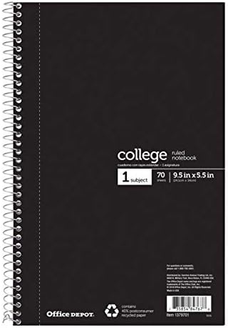 OfficeMax 1 Subject Notebook, 6" x 9 1/2", College Rule, Black Cover