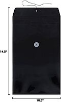 JAM PAPER Plastic Envelopes with Button & String Tie Closure - Legal Open End - 9 3/4 x 14 1/2 - Black - 12/Pack Legal Black