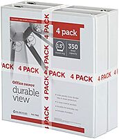 Office Depot® Brand Durable View 3-Ring Binder, 1 1/2" Round Rings, White, Pack Of 4
