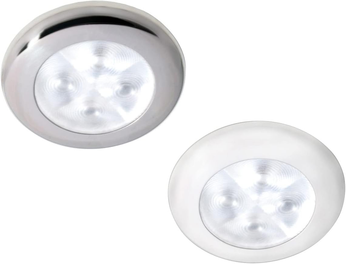 Hella Marine Slim Line LED 'Enhanced Brightness' Round Courtesy Lamp - White LED - Stainless Steel Bezel - 12V