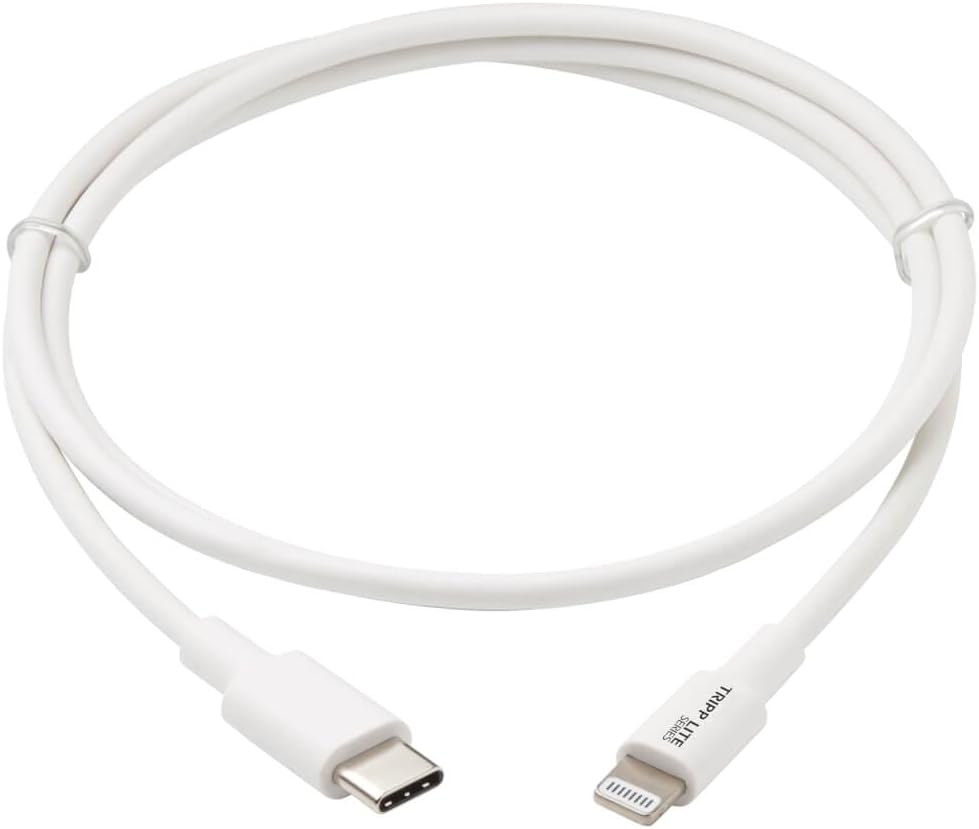 Eaton Tripp Lite Lightning to USB-C Charging & Data Cable for Apple iPhone & iPad, MFi Certified, White, 3 Feet / 0.9 Meters