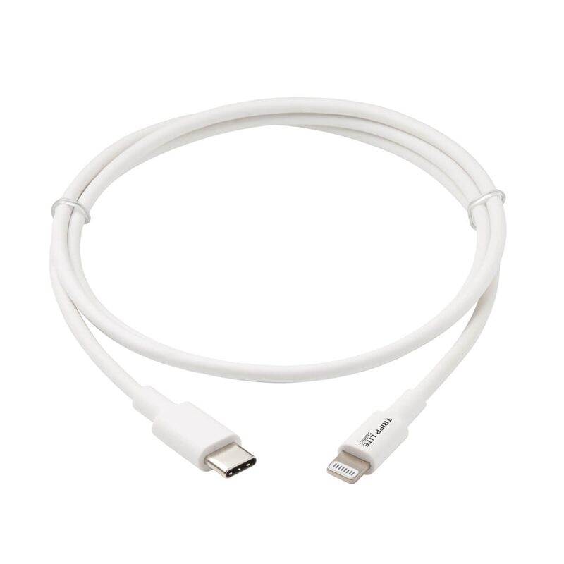 Eaton Tripp Lite Lightning to USB-C Charging & Data Cable for Apple iPhone & iPad, MFi Certified, White, 3 Feet / 0.9 Meters, 2-Year Warranty (M102-003-WH)