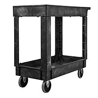 Rubbermaid Commercial Products 2-Shelf Service/Utility Cart with Wheels, 300-Pound Capacity, Black