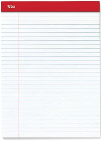 Office Depot Brand Writing Pads, 8-1/2in x 11-3/4in, Legal/Wide Ruled, 50 Sheets, White, Pack Of 12 Pads