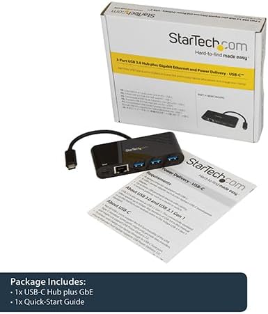 StarTech.com USB C to Ethernet Adapter - 3-Port USB Hub with Power Delivery (US1GC303APD)