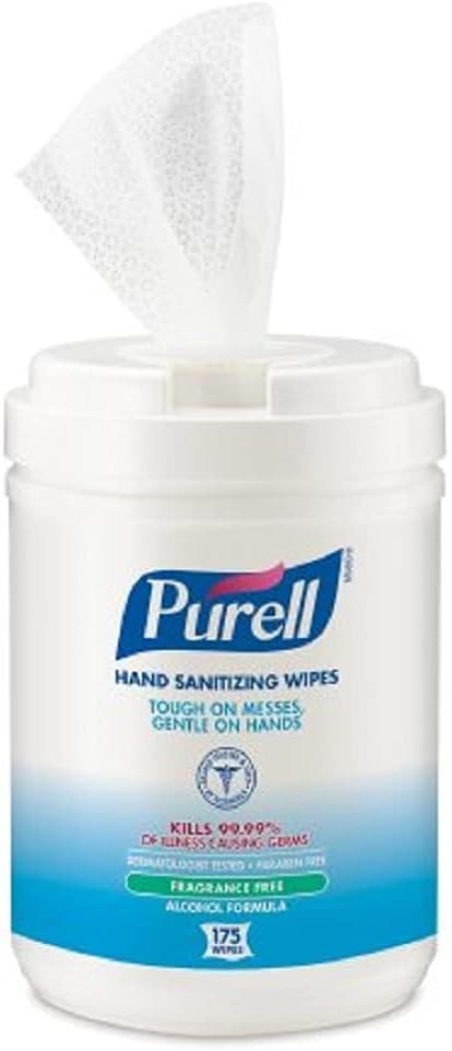 PURELL Premoistened Sanitizing Wipes, Alcohol Formulation, 6 x 7, White, 175/Canister