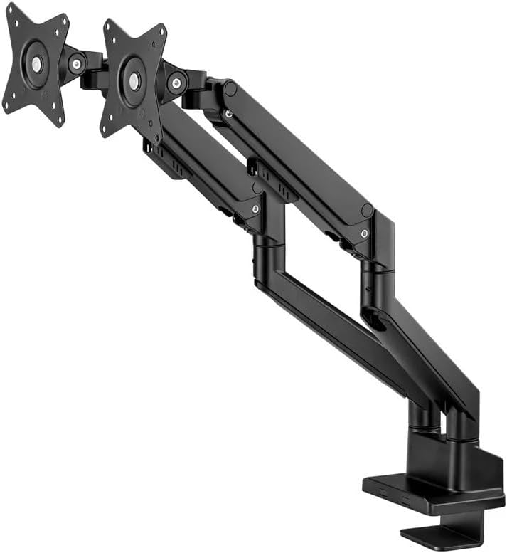 Monoprice Low Profile Dual Monitor Gas Spring Desk Mount - Up to 32in/19.8 lbs Screens, Detachable VESA 100x100/75x75 Plate