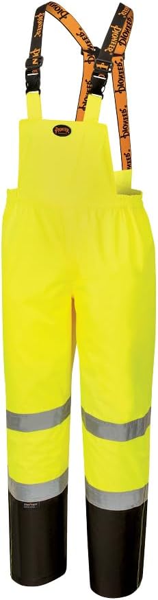 Pioneer Hi Vis Ripstop Waterproof Bib Pants/Overalls for Men - Reflective Safety Work Rain Pants