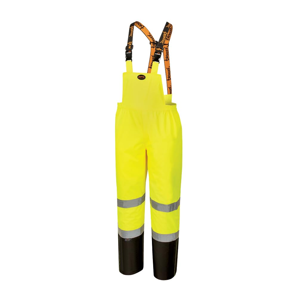 Pioneer Hi Vis Ripstop Waterproof Bib Pants/Overalls for Men - Reflective Safety Work Rain Pants