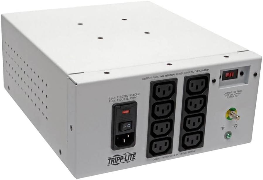 Tripp Lite IS1000HGDV Isolator Series Dual-Voltage 115/230V 1000W 60601-1 Medical-Grade Isolation Transformer, C14 Inlet