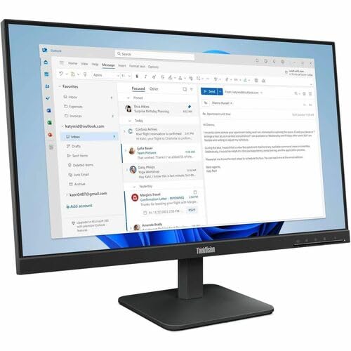 Lenovo ThinkVision S24-4e 24" Class Full HD LED Monitor - 16:9 - Raven Black - 23.8" Viewable