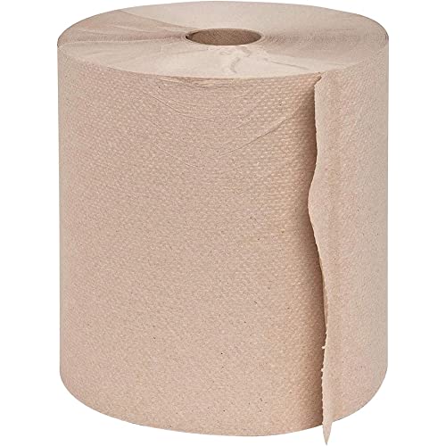 Genuine Joe Embossed Hardwound Roll Towels, 2" Core, 1-Ply, 7.88" x 600', Kraft, 12 Count
