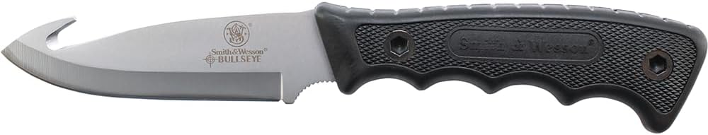 Smith & Wesson Bullseye Hatchet and Fixed Blade Guthook Knife Combo with S.S. Blade and Rubber Handle for Outdoor, Tactical