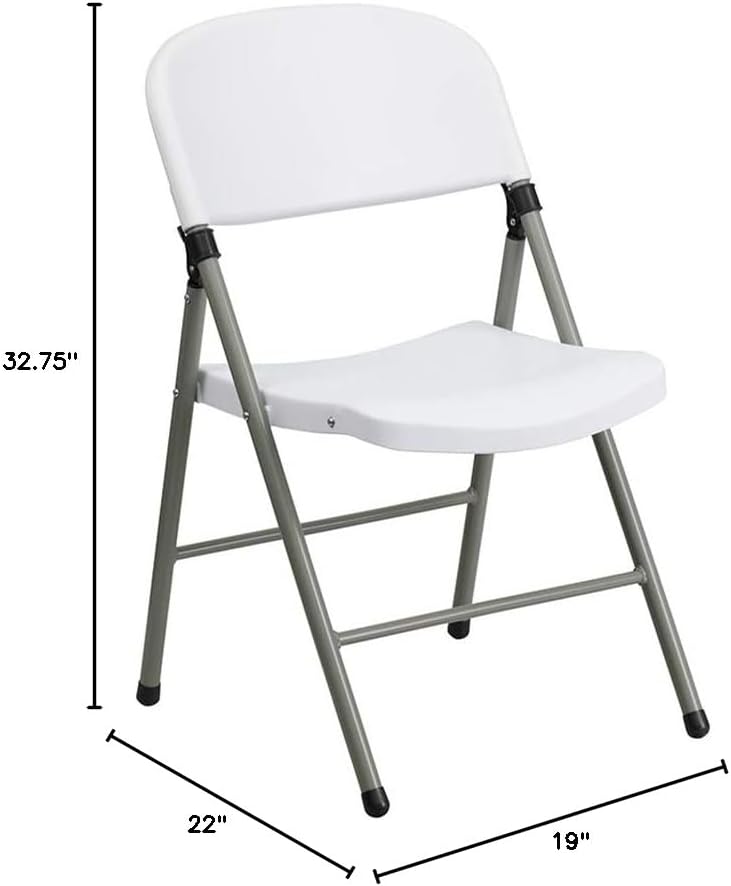 Flash Furniture Hercules Series 330 lb. Capacity White Plastic Folding Chair with Gray Frame