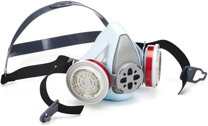 MSA Advantage 900 Elastomeric Half-Mask Respirator - Filters Exhaled Breath, Rear Clasp and Drop-Down Head Harness. Large