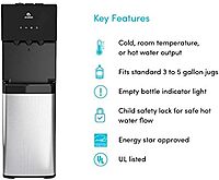 Avalon Bottom Loading Water Cooler Water Dispenser with BioGuard- 3 Temperature Settings - Hot, Cold & Room Water, Durable Stainless Steel Construction, Anti-Microbial Coating- UL Listed Bottled