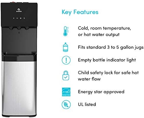Avalon Bottom Loading Water Cooler Water Dispenser with BioGuard- 3 Temperature Settings - Hot, Cold & Room Water