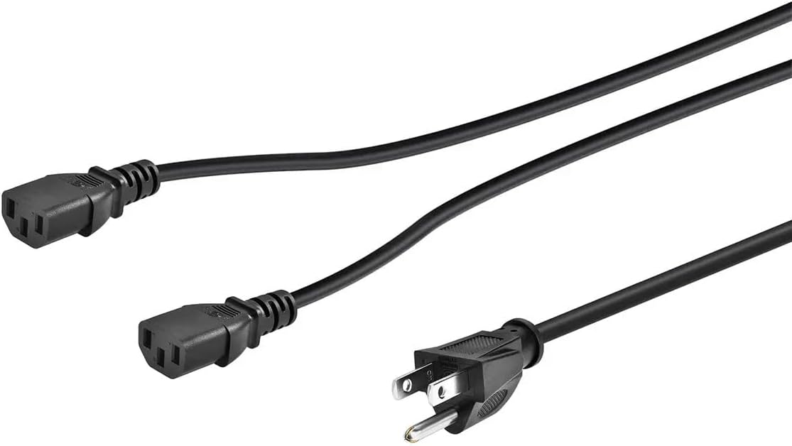 Monoprice Power Cord Splitter - NEMA 5-15P to 2X IEC 60320 C13, 10 Amp, 1250 Watt, SVT, 18AWG, 6 Feet, Black