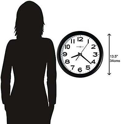 Howard Miller Kenwick Wall Clock, Black Case Classic Round Design with White Dial Optical Crystal Glass, Quartz Movement Arabic Numerals Perfect for Home Decor, Office & Living Room