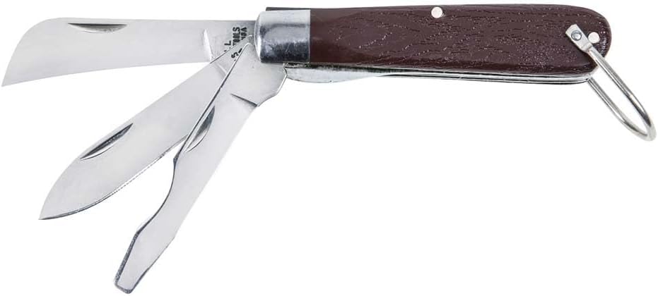 Klein Tools 1550-6 3 Blade Pocket Knife with Screwdriver 3-Blade Curved Sheepfoot, Standard Spearpoint