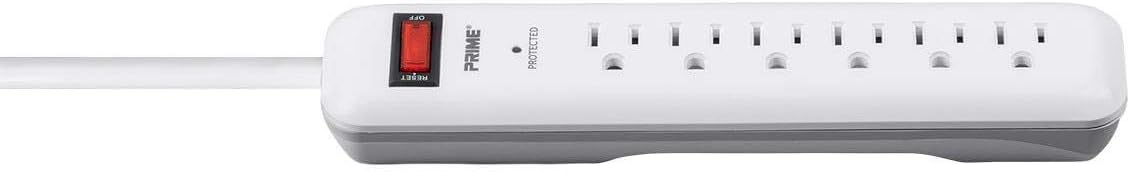 6 Outlet Surge Protector Power Strip with Low-Profile Plug with 8ft Cord, 1000 Joules, White