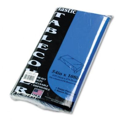 Tablemate Plastic Table Covers, 54in x 108in, Blue, Pack Of 6