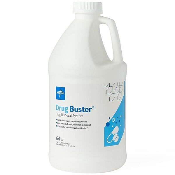 Medline Drug Buster Drug Disposal System, 64 oz bottle, used for pill disposal, destroys prescription medications safely, and safe disposal of medications