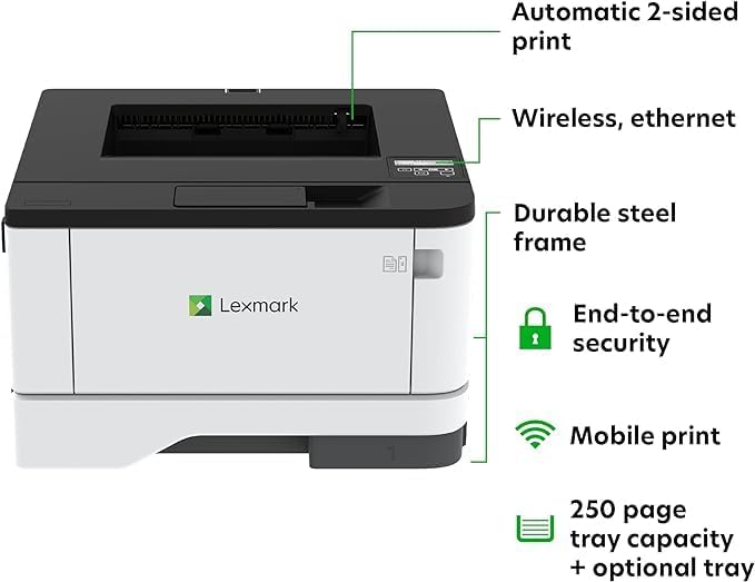 Lexmark MS431dw Black and White Laser Printer, Wireless with Ethernet, Mobile-Friendly and Cloud Connection with Automatic
