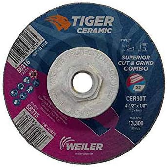 Weiler 58316 4.5 X 1/8 X 5/8-11 CER T27 Tiger Ceramic Combo Wheels