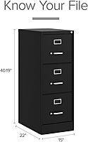 Hirsh 22-in Deep 3 Drawer - Letter Width - Vertical Metal File Cabinet - Black - Commercial Grade - Fully Assembled