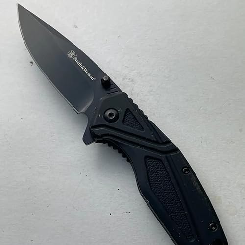 Smith & Wesson SW1101 6.89in Stainless Steel Folding Knife with 3in Drop Point Blade and Rubberized Handle for Outdoor