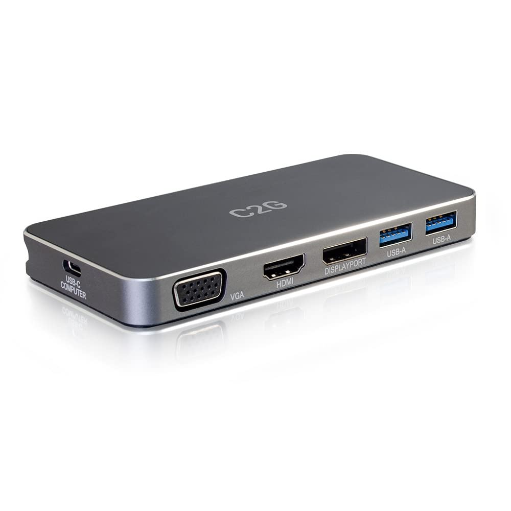 C2G USB-C 7-in-1 Dual Display MST Docking Station with HDMI, DisplayPort, VGA and Power Delivery up to 100W - 4K 30Hz