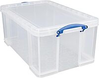 Really Useful Box Plastic Storage Container With Handles/Latch Lid, 28in x 17 5/16in x 12 1/4in, Clear