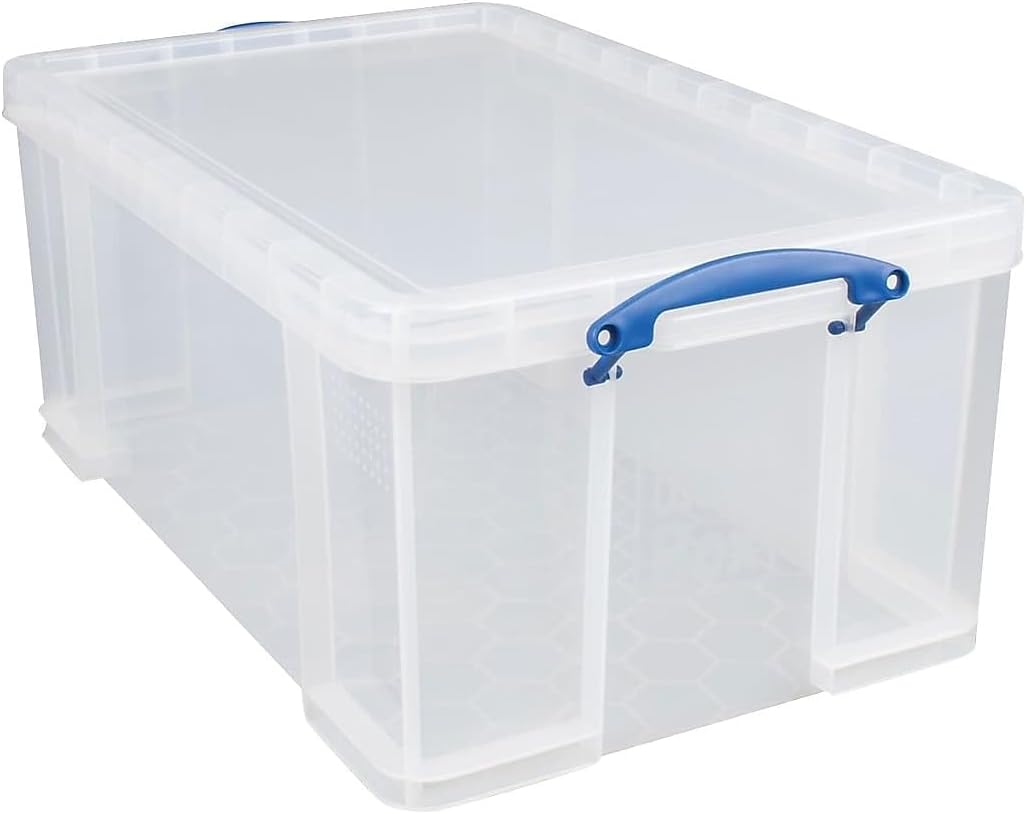 Really Useful Box Plastic Storage Container With Handles/Latch Lid, 28in x 17 5/16in x 12 1/4in, Clear