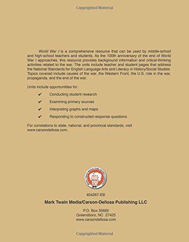 Mark Twain World War I World History Workbook, Middle School Books Covering WWI Causes, Propaganda, and More