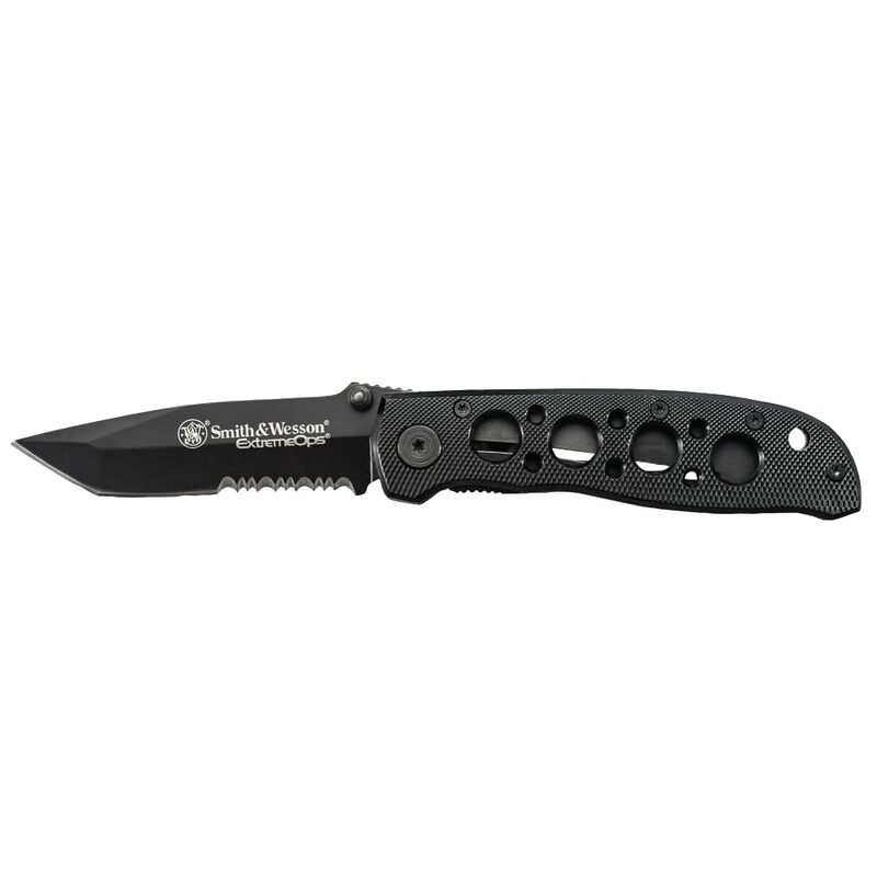 Smith & Wesson CK5TBS 7.4in High Carbon S.S. Folding Knife with a 3.2in Serrated Tanto Blade and Aluminum Handle for Outdoor, Tactical, Survival and EDC Box
