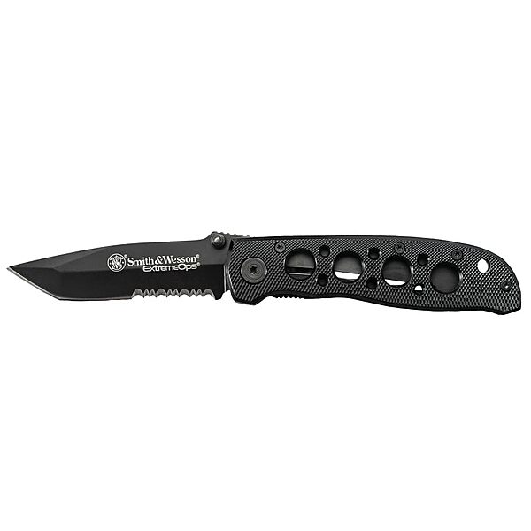 Smith & Wesson CK5TBS 7.4in High Carbon S.S. Folding Knife with a 3.2in Serrated Tanto Blade and Aluminum Handle for Outdoor, Tactical, Survival and EDC Box