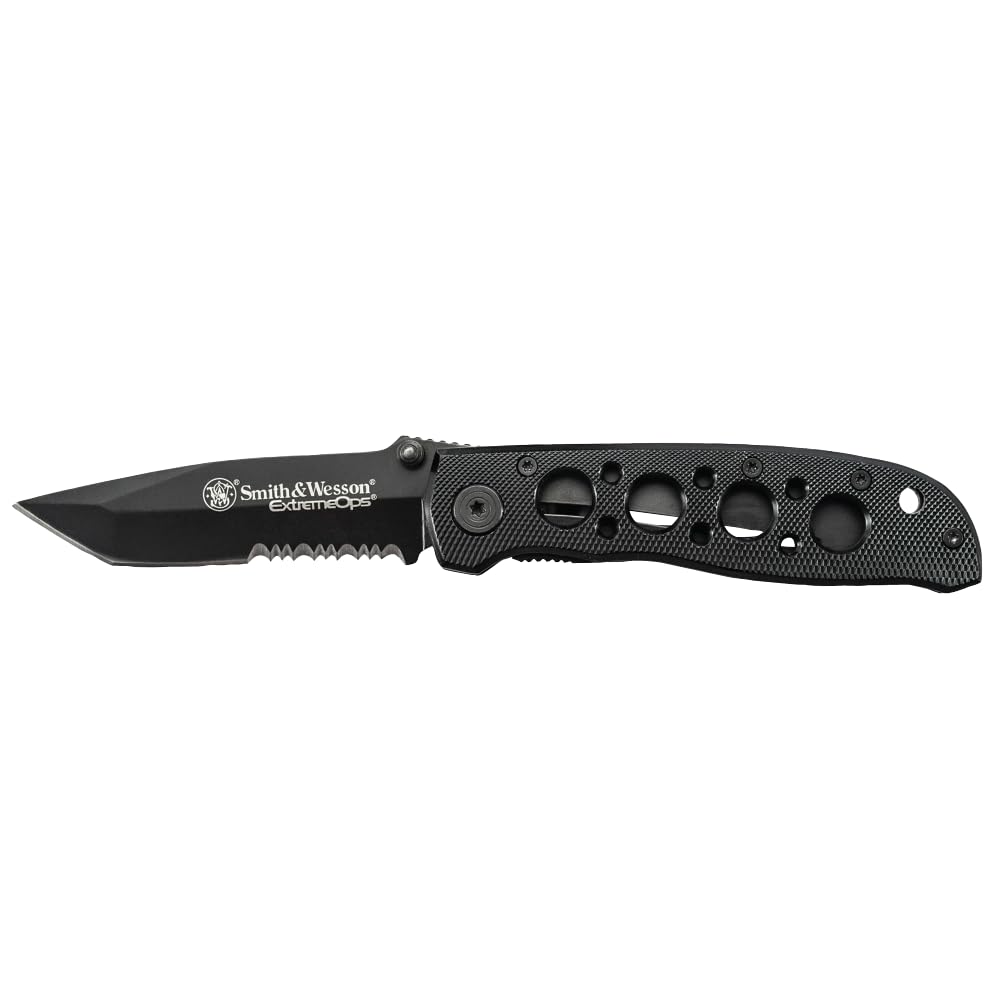 Smith & Wesson CK5TBS 7.4in High Carbon S.S. Folding Knife with a 3.2in Serrated Tanto Blade and Aluminum Handle for Outdoor